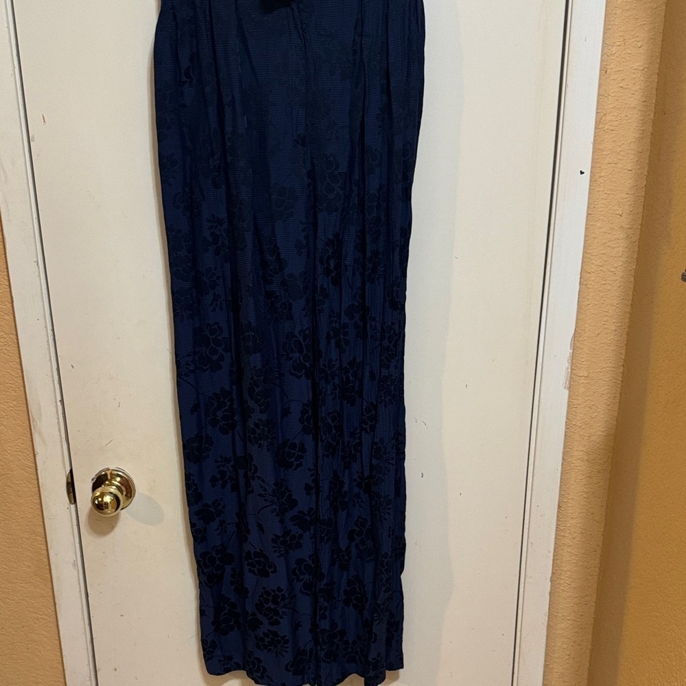 Jacqueline de Ribes Elegant Navy Blue Floral Trouser